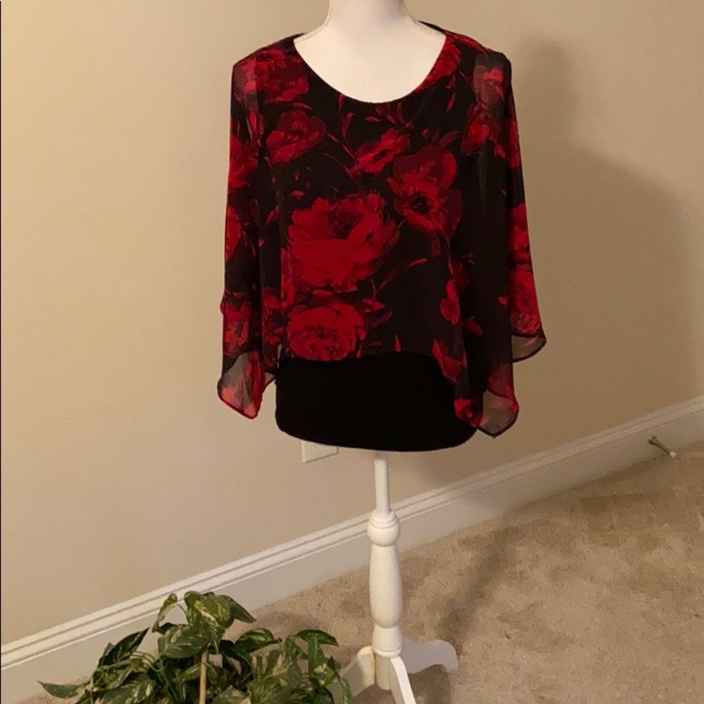 Iz Byer black and red cold shoulder top